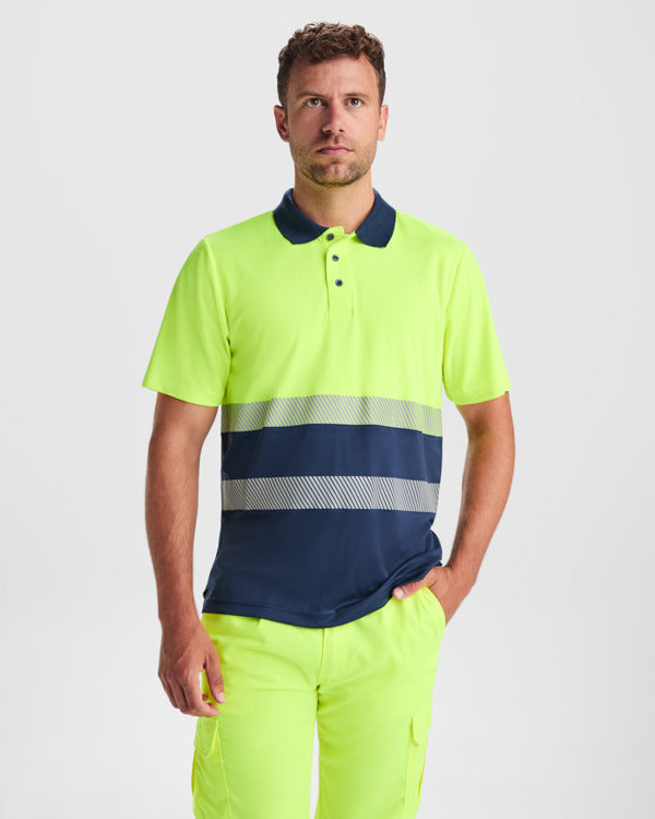 Hochsichtbares Poloshirt Vega in Farbe Navy/Fluor Yellow