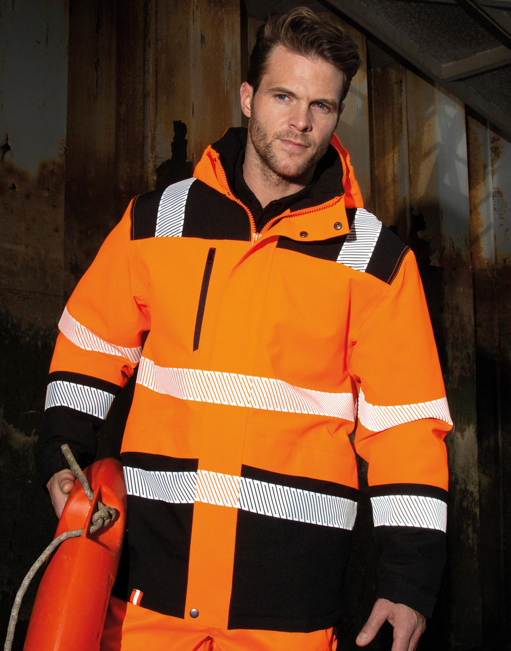  Printable Waterproof Softshell Safety Coat in Farbe Fluorescent Orange/Black