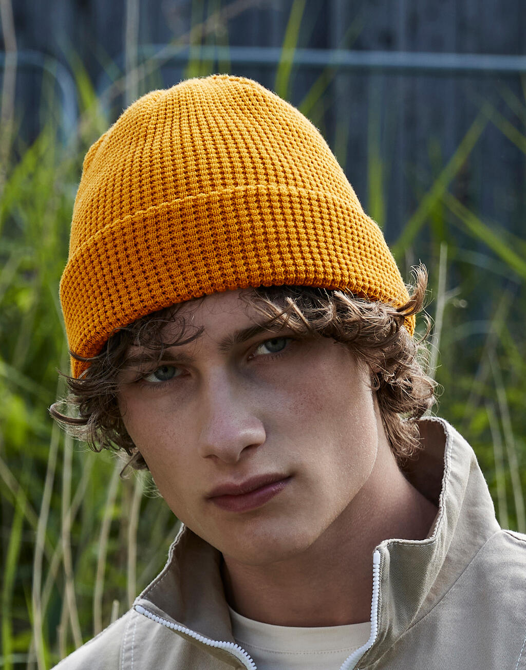  Organic Cotton Waffle Beanie in Farbe Black