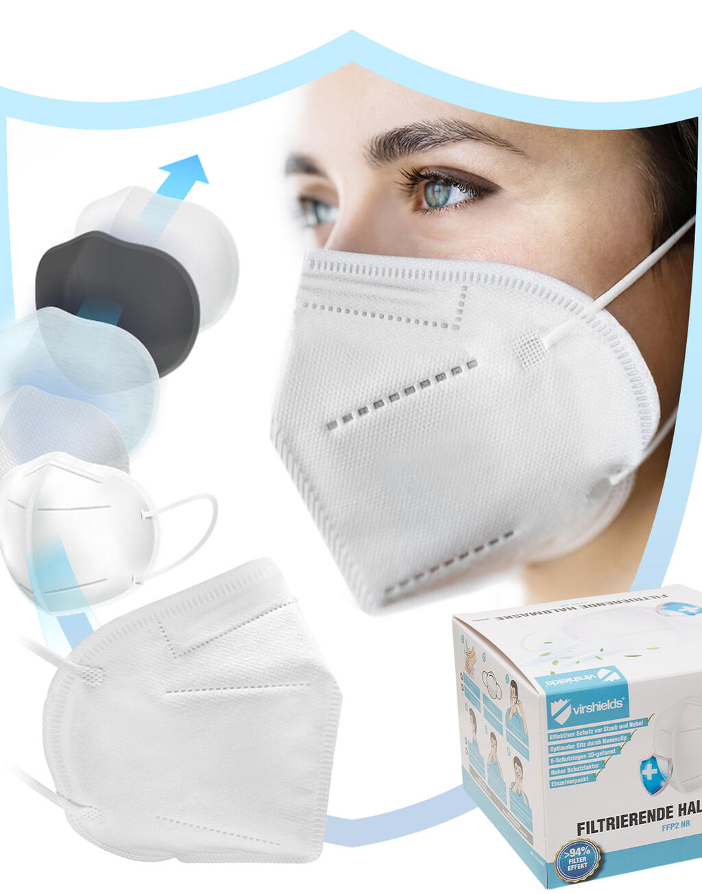  Filtering half mask FFP2 5-ply in Farbe White