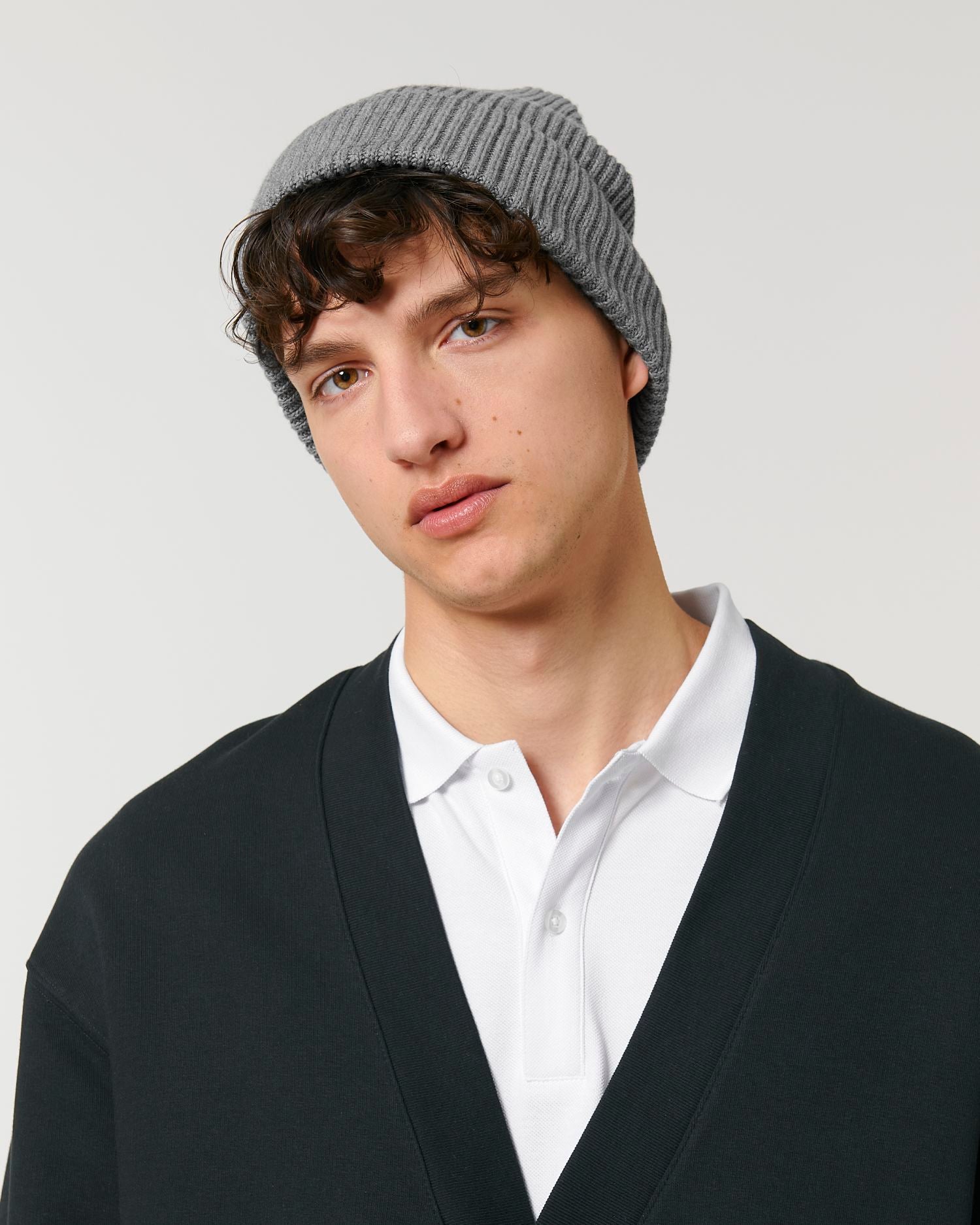  Fisherman Beanie in Farbe Mid Heather Grey