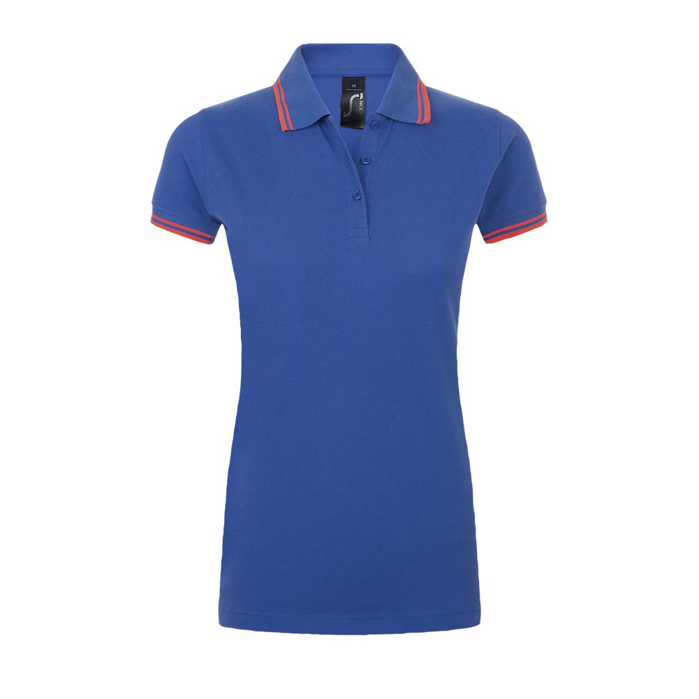 Pasadena Women Damen Poloshirt Kurzarm in Farbe Royal blue / Neon coral