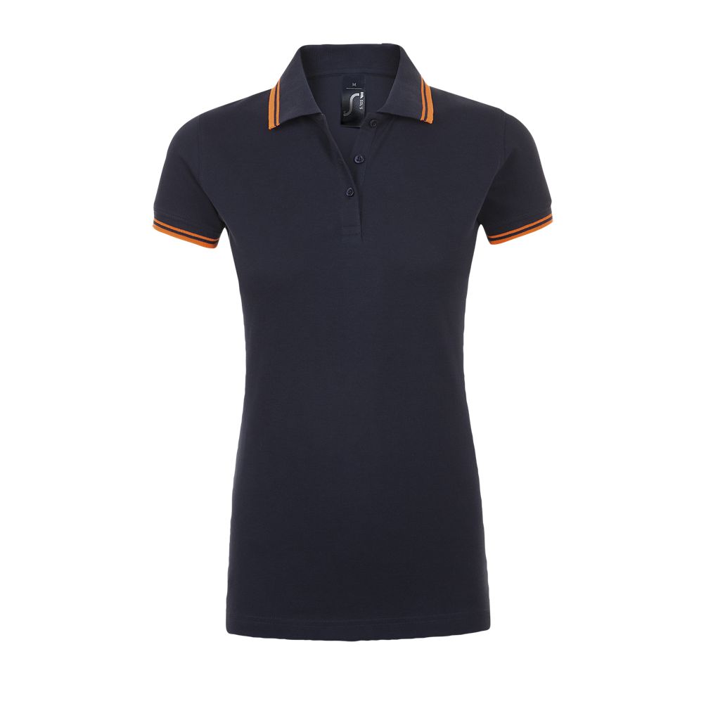 Pasadena Women Damen Poloshirt Kurzarm in Farbe French navy / Neon orange