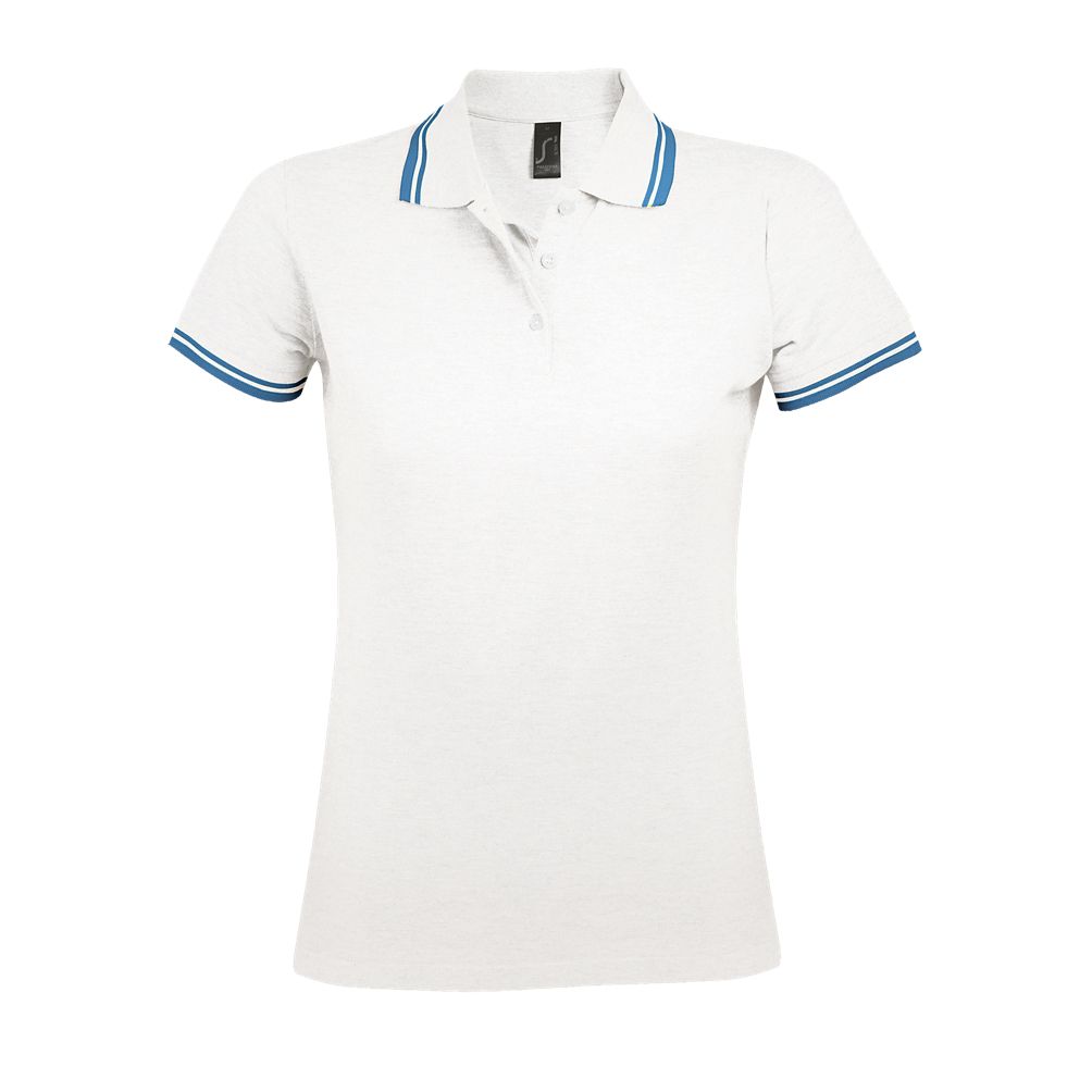 Pasadena Women Damen Poloshirt Kurzarm in Farbe White / Aqua