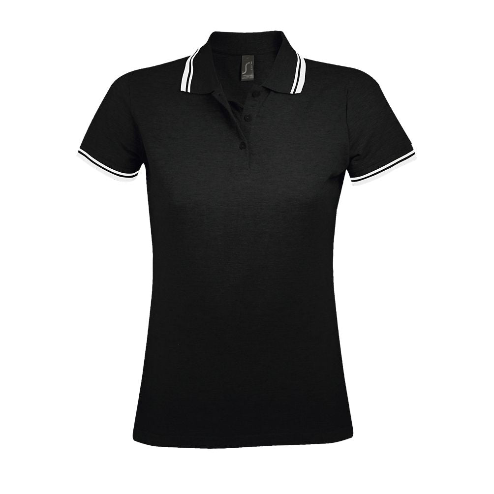 Pasadena Women Damen Poloshirt Kurzarm in Farbe Black / White