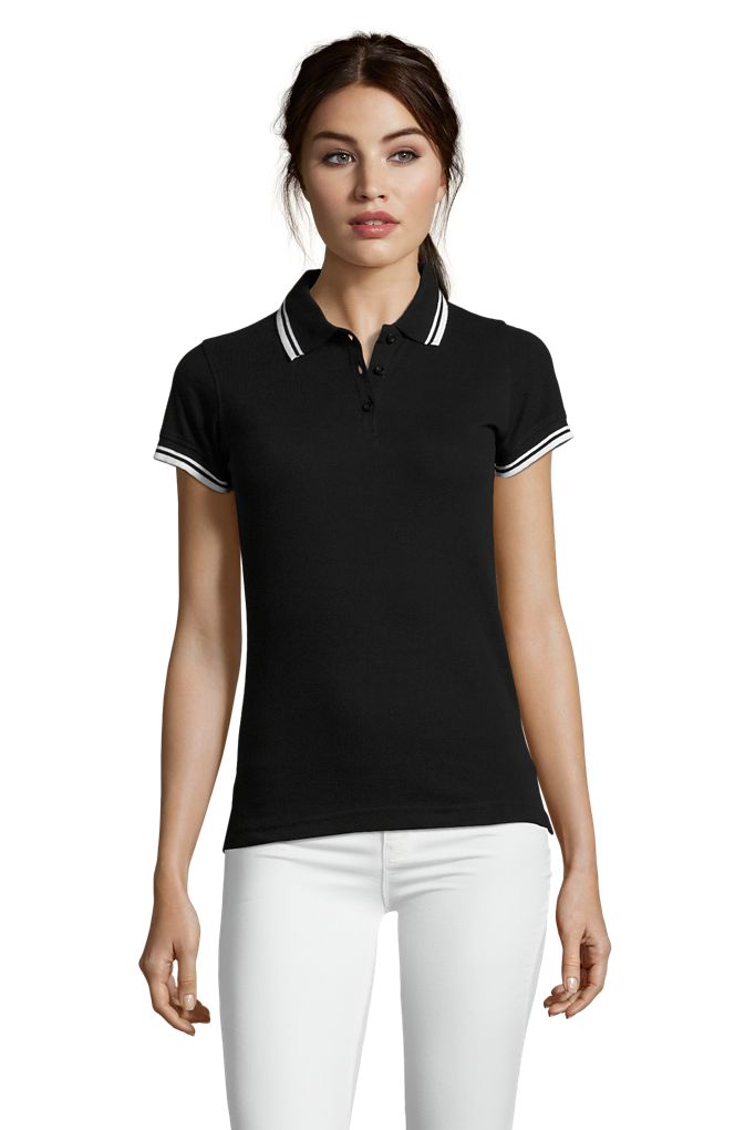 Pasadena Women Damen Poloshirt Kurzarm in Farbe Black / White